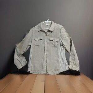 Calvin Klein Women's Light Tan Linen Shirt with ribbed side‎ panels